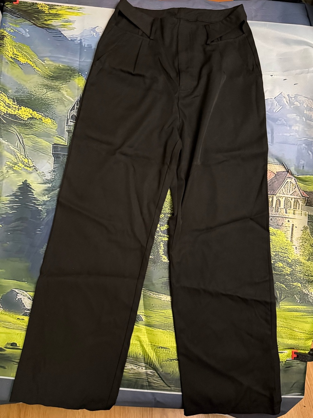 Cute Cut out Wide-Leg Black Dress Pants